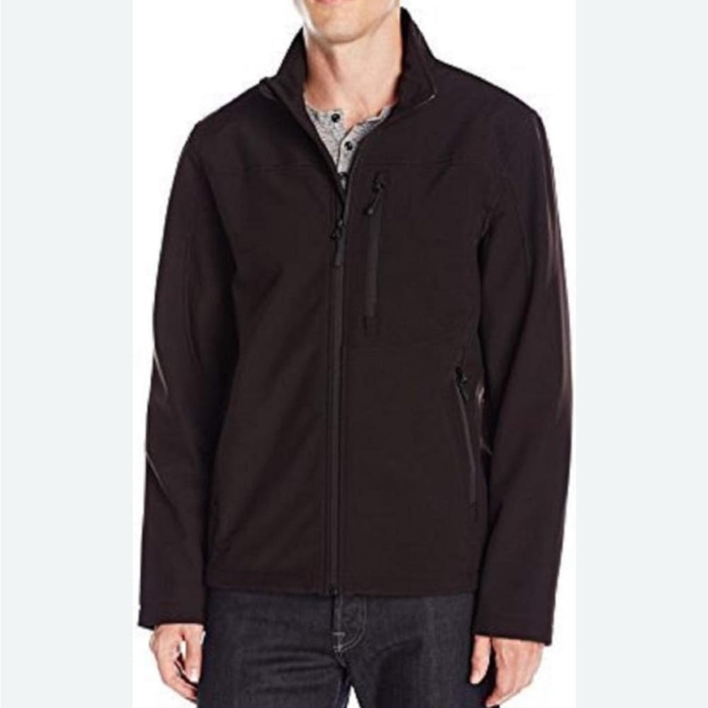 GUESS Black Softshell Long Sleeve Zip Pockets Windbreaker Jacket Mens Medium EUC
